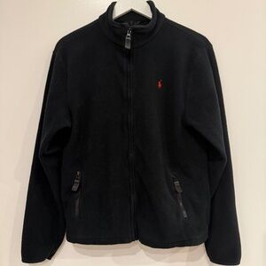 Vtg Polo Ralph Lauren Black Fleece Zip Jacket Pockets Red Polo Pony Boys XL 20